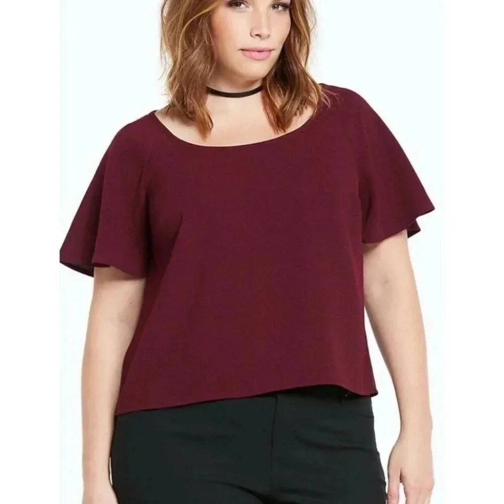 Torrid Womens 4 Crepe Burgundy  Boxy Blouse